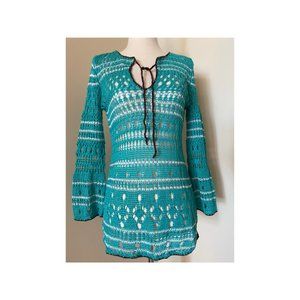 TOMMY BAHAMA  Linen Crochet Long Sleeve Coverup